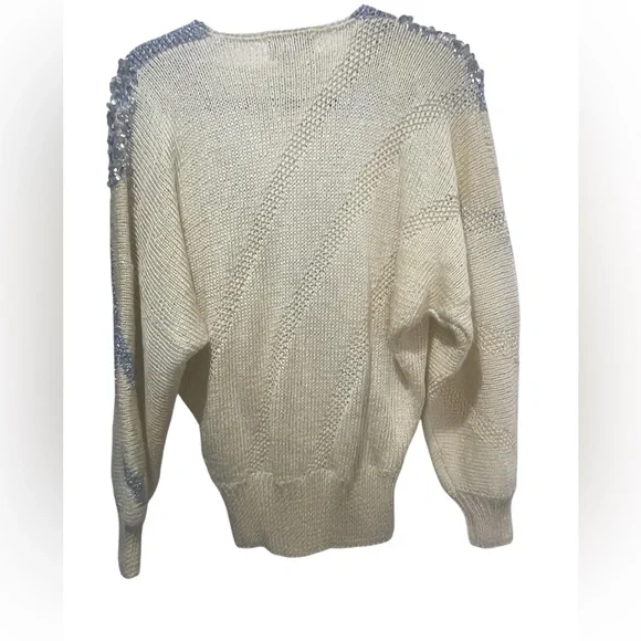 Nannell Vintage 80s Yellow Knit Pearl Sequin Embellished Sweater Size Medium - Picture 2 of 5